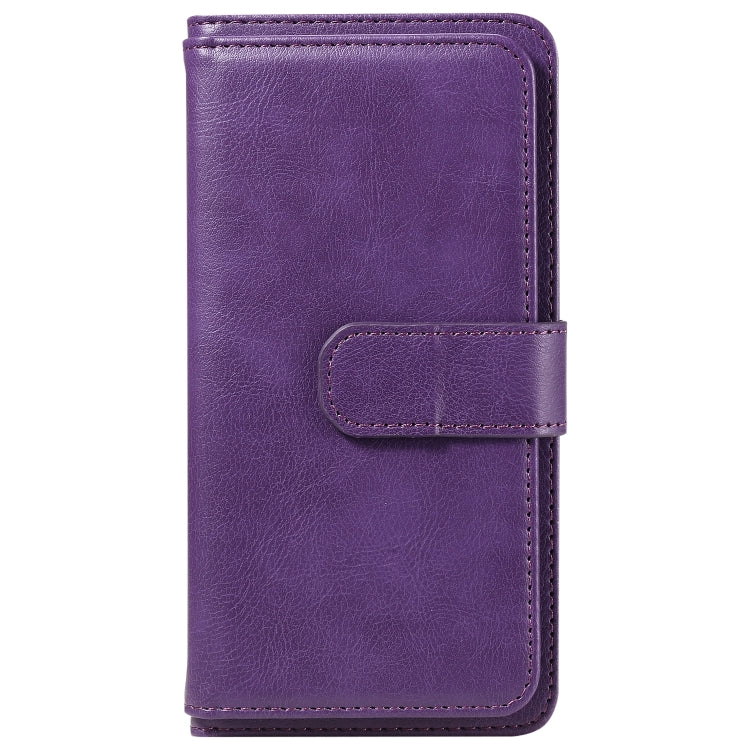 For iPhone 16 Pro Multi-Function Wallet 10 Card Slots Leather Phone Case(Violet)