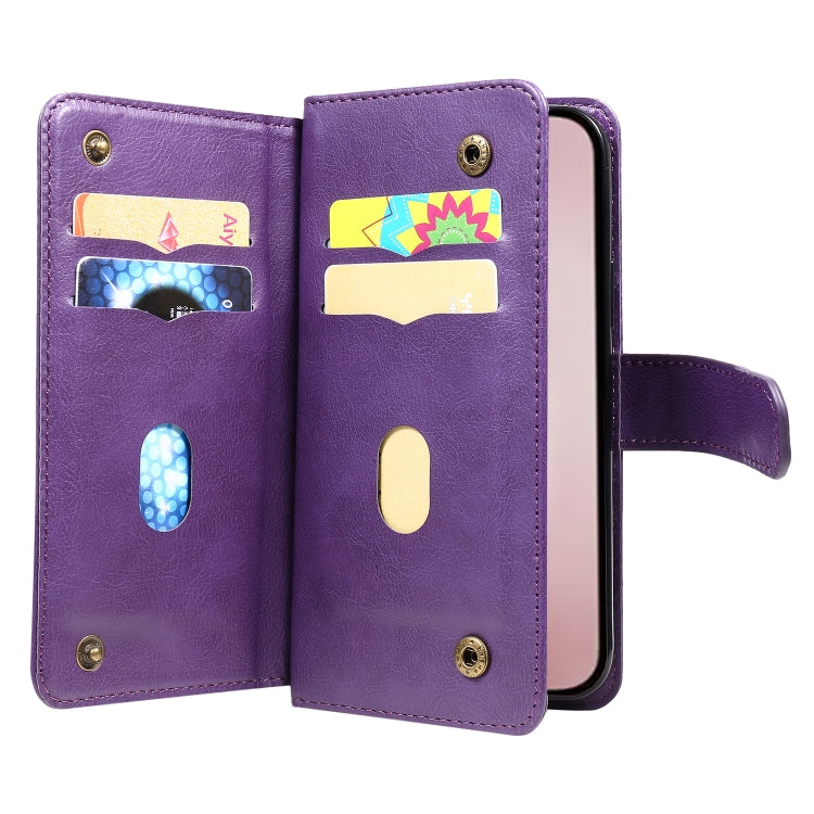 For iPhone 16 Pro Multi-Function Wallet 10 Card Slots Leather Phone Case(Violet)