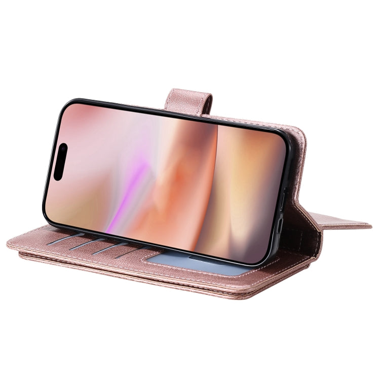 For iPhone 16 Plus Multi-Function Wallet 10 Card Slots Leather Phone Case(Rose Gold)