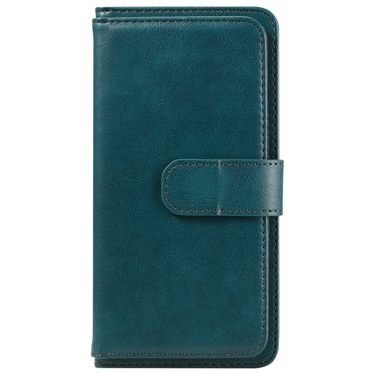 For iPhone 16 Multi-Function Wallet 10 Card Slots Leather Phone Case(Dark Green)