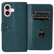 For iPhone 16 Multi-Function Wallet 10 Card Slots Leather Phone Case(Dark Green)