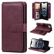 For iPhone 16e Multi-Function Wallet 10 Card Slots Leather Phone Case(Claret)