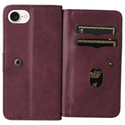 For iPhone 16e Multi-Function Wallet 10 Card Slots Leather Phone Case(Claret)