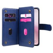 For iPhone 16e Multi-Function Wallet 10 Card Slots Leather Phone Case(Dark Blue)