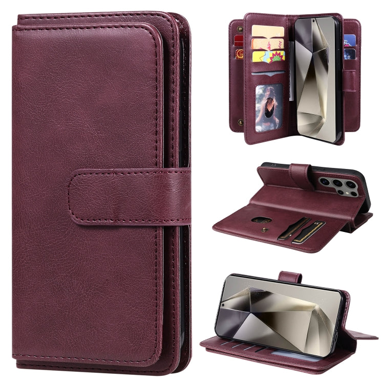 For Samsung Galaxy S25 Ultra 5G Multi-Function Wallet 10 Card Slots Leather Phone Case(Claret)
