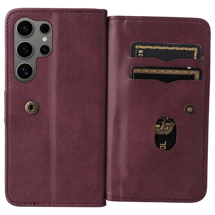 For Samsung Galaxy S25 Ultra 5G Multi-Function Wallet 10 Card Slots Leather Phone Case(Claret)