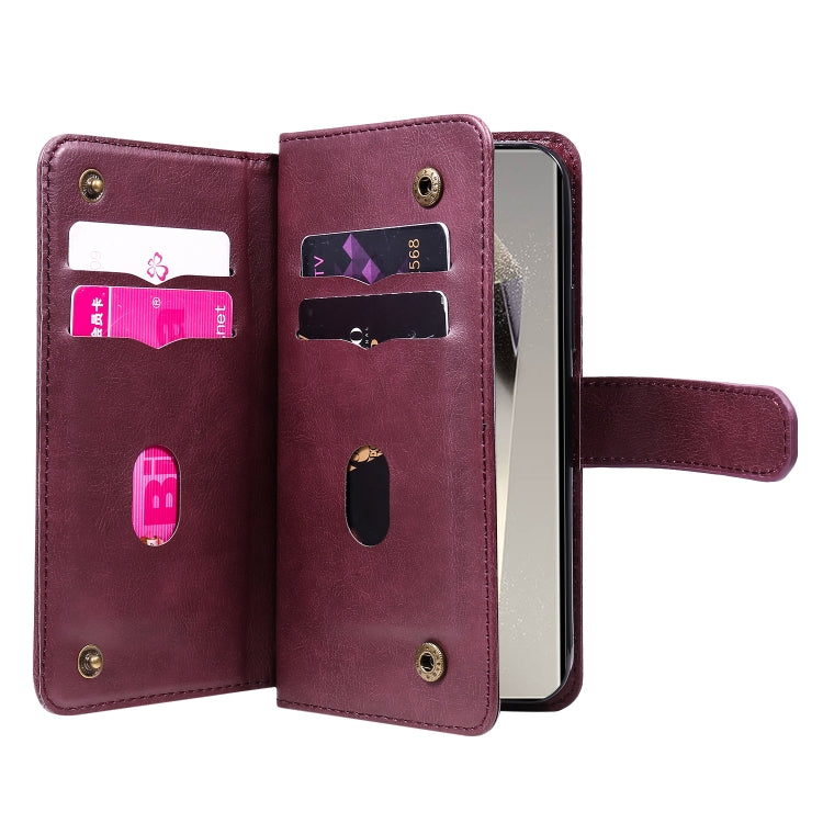 For Samsung Galaxy S25 Ultra 5G Multi-Function Wallet 10 Card Slots Leather Phone Case(Claret)