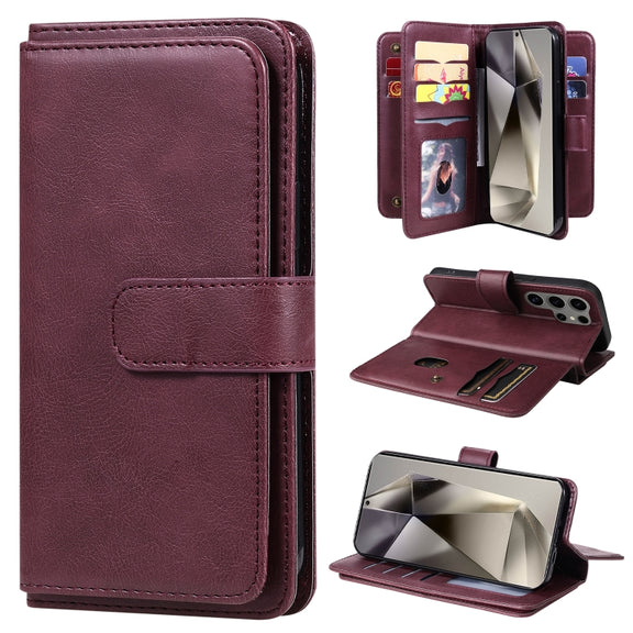 For Samsung Galaxy S25 Ultra 5G Multi-Function Wallet 10 Card Slots Leather Phone Case(Claret)