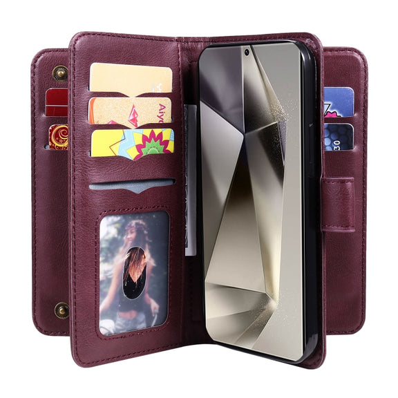 For Samsung Galaxy S25 Ultra 5G Multi-Function Wallet 10 Card Slots Leather Phone Case(Claret)