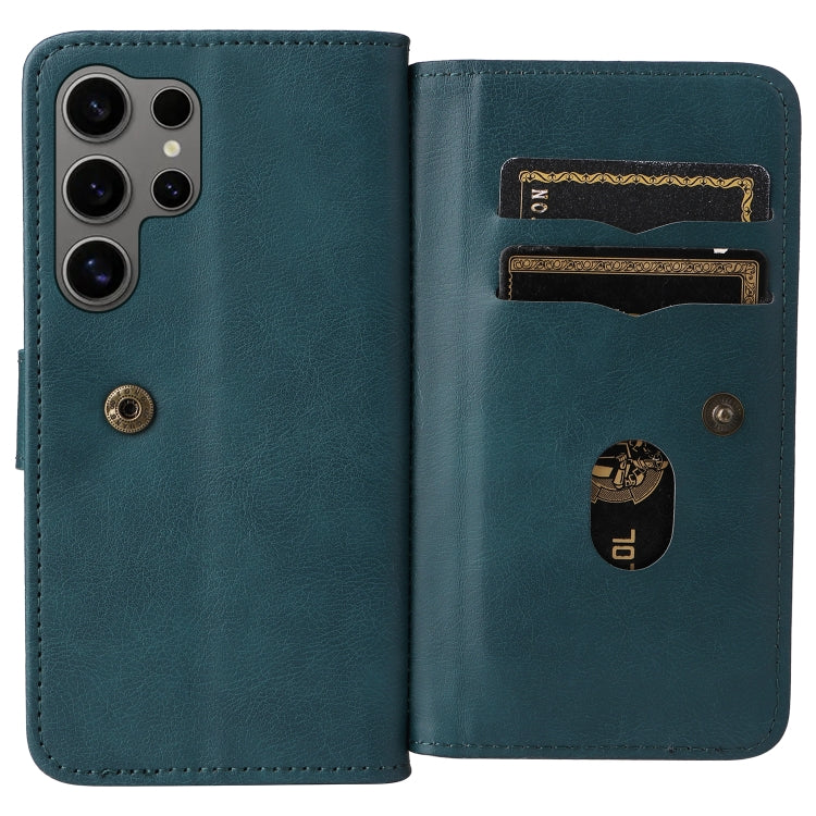 For Samsung Galaxy S25 Ultra 5G Multi-Function Wallet 10 Card Slots Leather Phone Case(Dark Green)