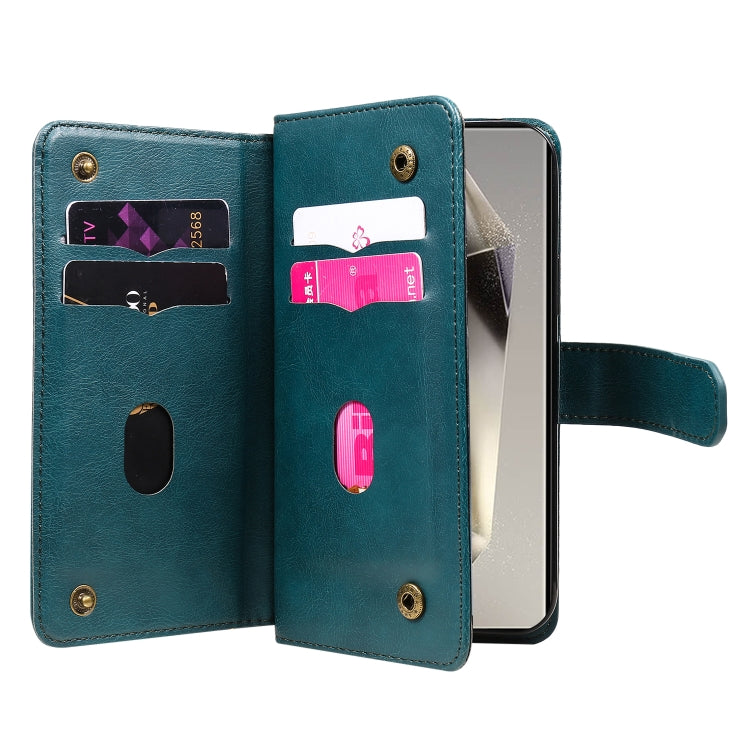 For Samsung Galaxy S25 Ultra 5G Multi-Function Wallet 10 Card Slots Leather Phone Case(Dark Green)
