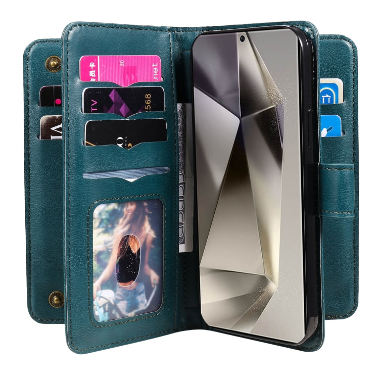 For Samsung Galaxy S25 Ultra 5G Multi-Function Wallet 10 Card Slots Leather Phone Case(Dark Green)