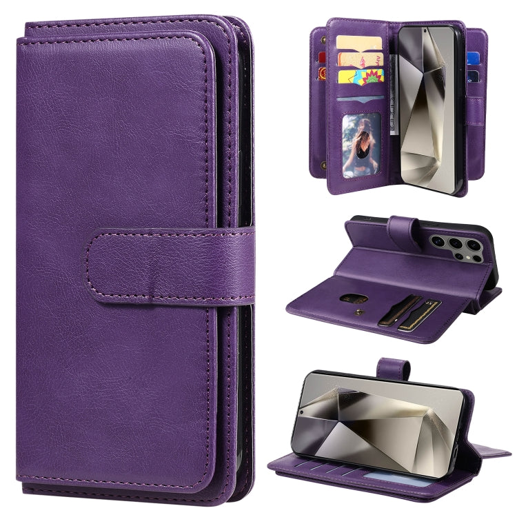 For Samsung Galaxy S25 Ultra 5G Multi-Function Wallet 10 Card Slots Leather Phone Case(Violet)