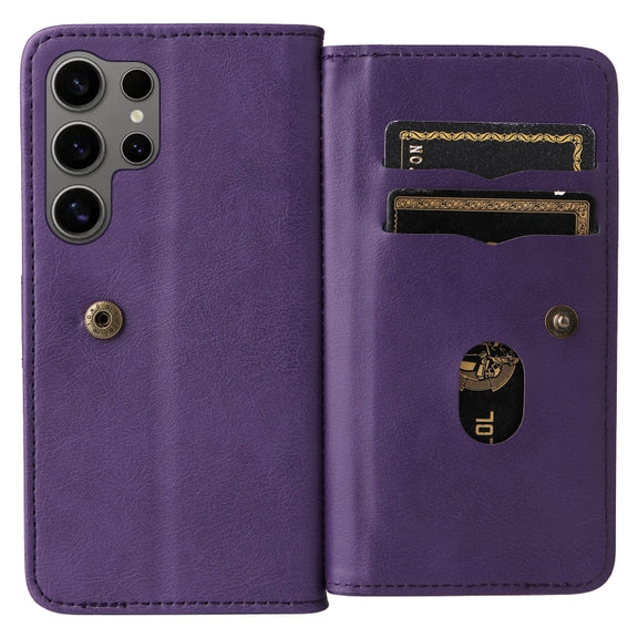 For Samsung Galaxy S25 Ultra 5G Multi-Function Wallet 10 Card Slots Leather Phone Case(Violet)