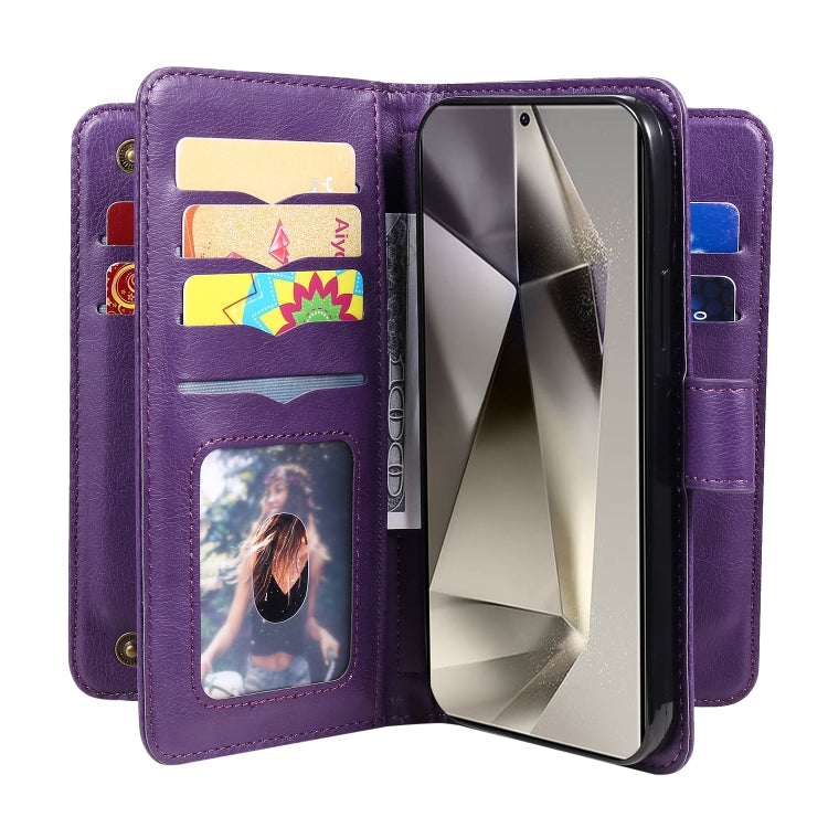 For Samsung Galaxy S25 Ultra 5G Multi-Function Wallet 10 Card Slots Leather Phone Case(Violet)