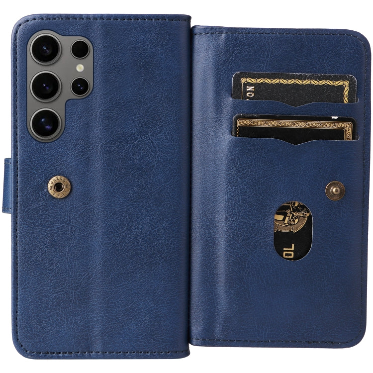 For Samsung Galaxy S25 Ultra 5G Multi-Function Wallet 10 Card Slots Leather Phone Case(Dark Blue)