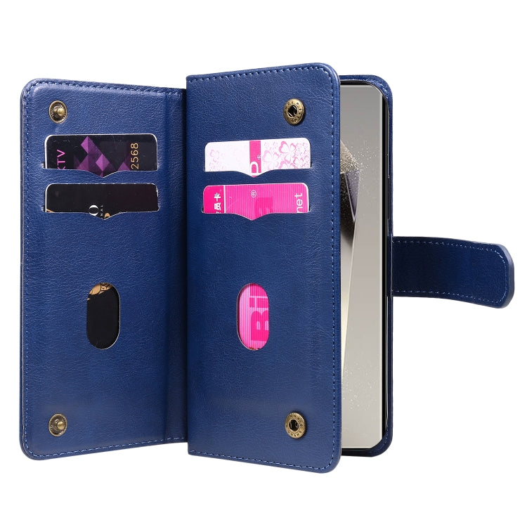 For Samsung Galaxy S25 Ultra 5G Multi-Function Wallet 10 Card Slots Leather Phone Case(Dark Blue)