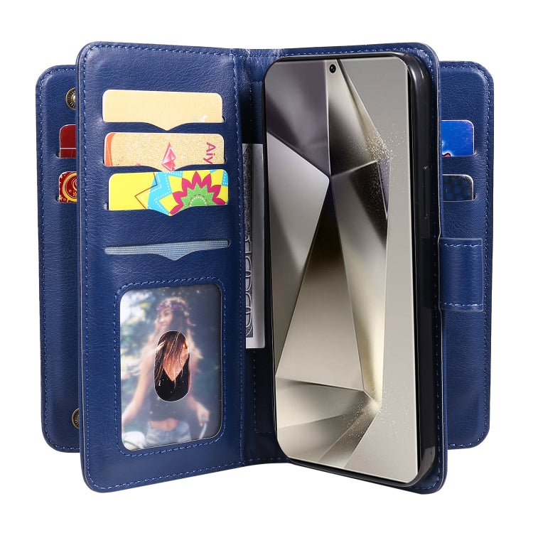 For Samsung Galaxy S25 Ultra 5G Multi-Function Wallet 10 Card Slots Leather Phone Case(Dark Blue)