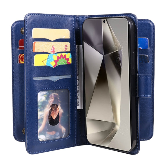 For Samsung Galaxy S25 Ultra 5G Multi-Function Wallet 10 Card Slots Leather Phone Case(Dark Blue)