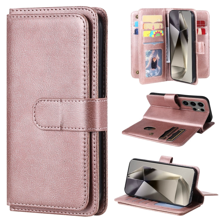 For Samsung Galaxy S25 Ultra 5G Multi-Function Wallet 10 Card Slots Leather Phone Case(Rose Gold)
