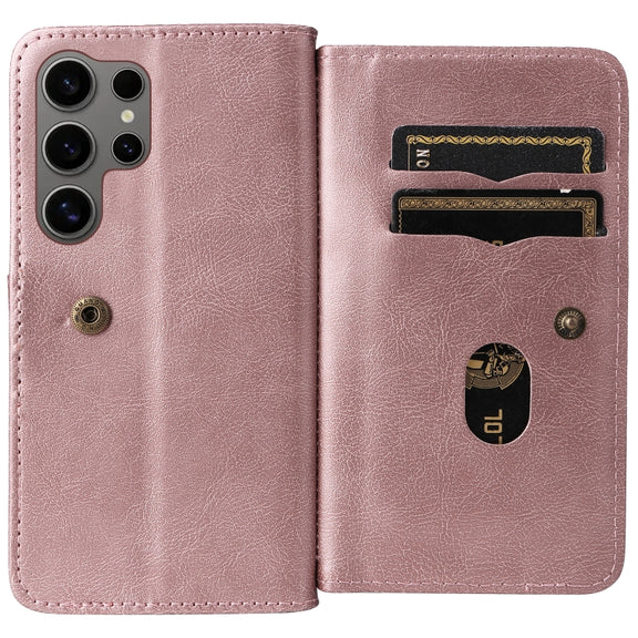 For Samsung Galaxy S25 Ultra 5G Multi-Function Wallet 10 Card Slots Leather Phone Case(Rose Gold)