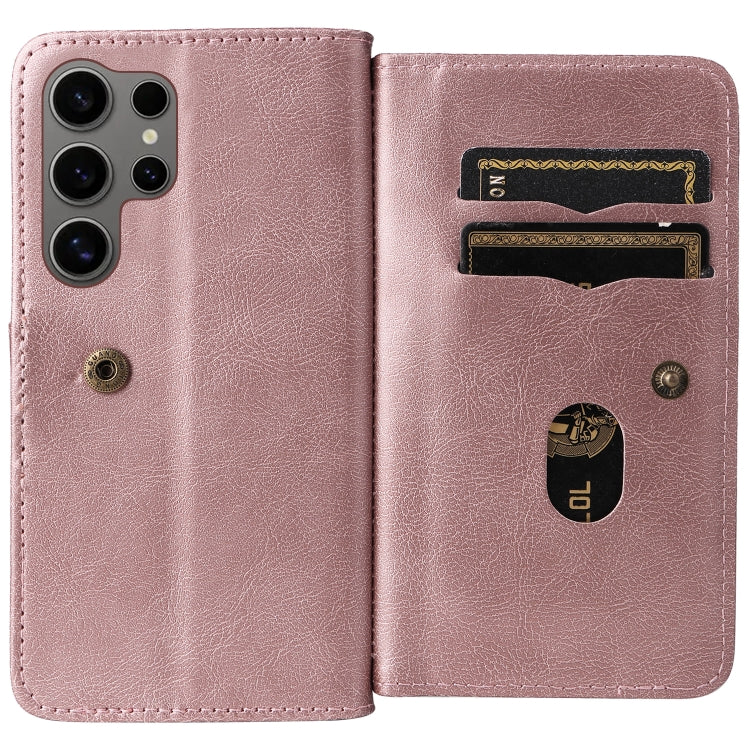 For Samsung Galaxy S25 Ultra 5G Multi-Function Wallet 10 Card Slots Leather Phone Case(Rose Gold)