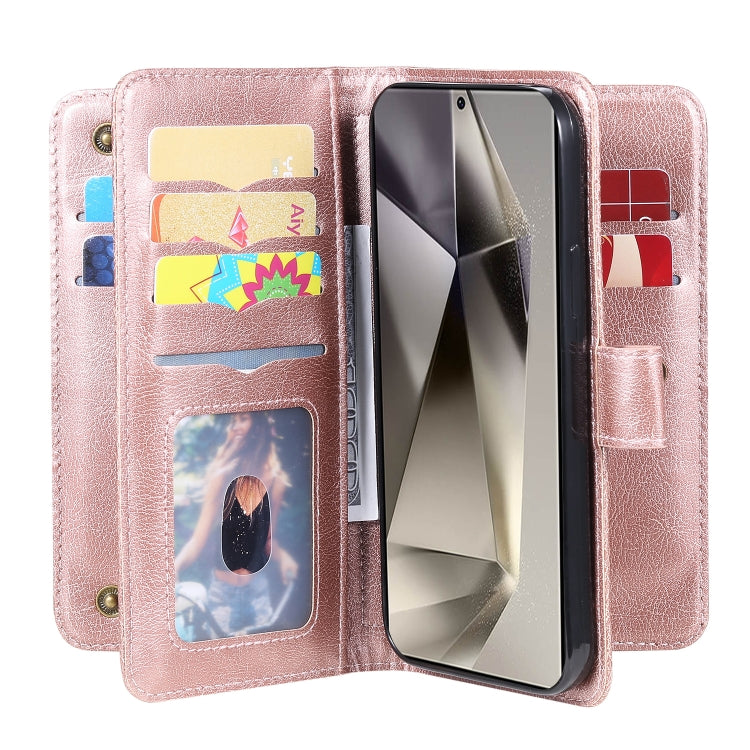 For Samsung Galaxy S25 Ultra 5G Multi-Function Wallet 10 Card Slots Leather Phone Case(Rose Gold)