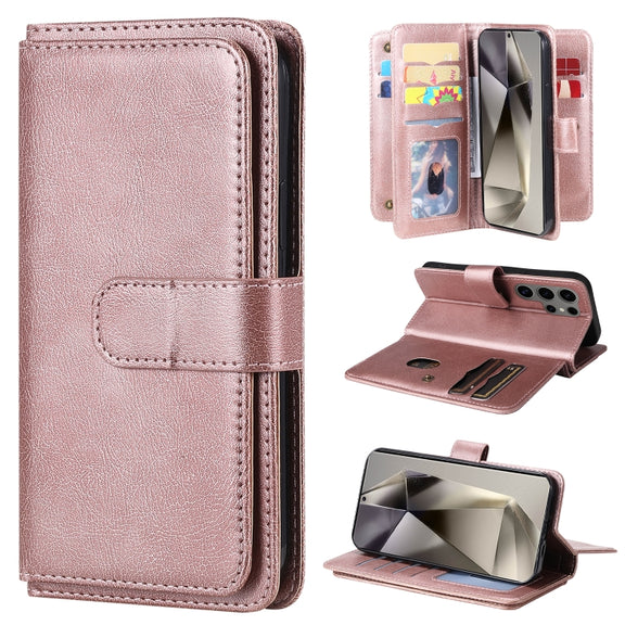 For Samsung Galaxy S25 Ultra 5G Multi-Function Wallet 10 Card Slots Leather Phone Case(Rose Gold)