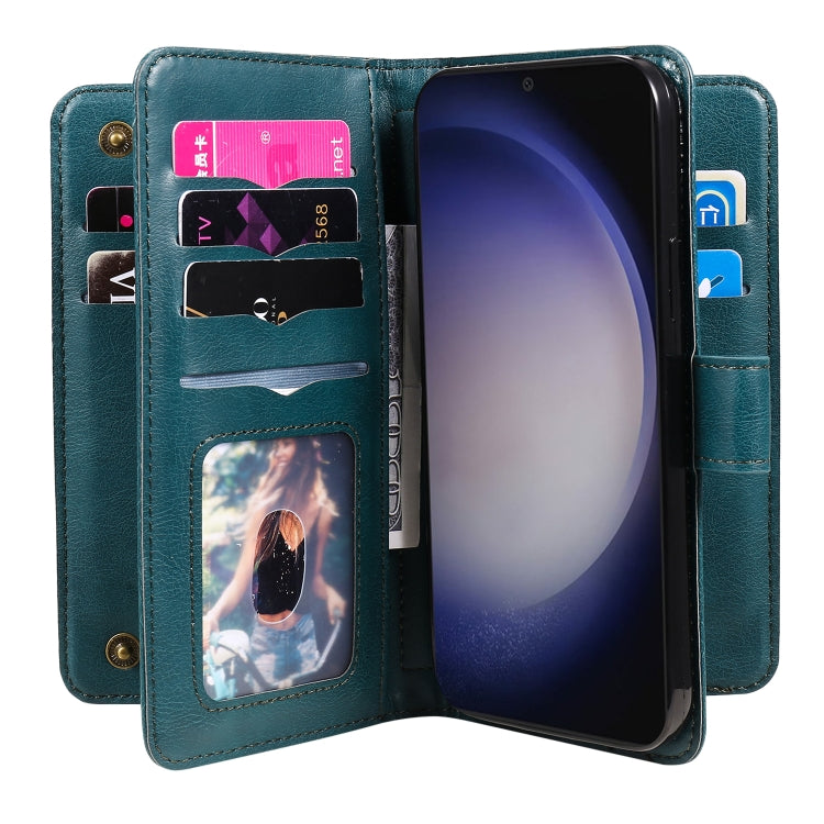 For Samsung Galaxy S25 / S24 5G Multi-Function Wallet 10 Card Slots Leather Phone Case(Dark Green)