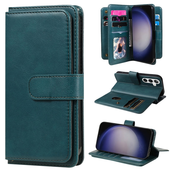 For Samsung Galaxy S25 / S24 5G Multi-Function Wallet 10 Card Slots Leather Phone Case(Dark Green)