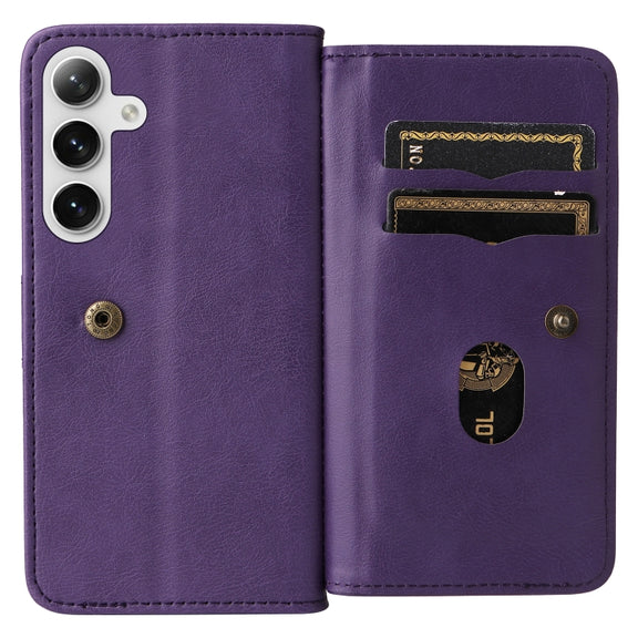 For Samsung Galaxy S25 / S24 5G Multi-Function Wallet 10 Card Slots Leather Phone Case(Violet)