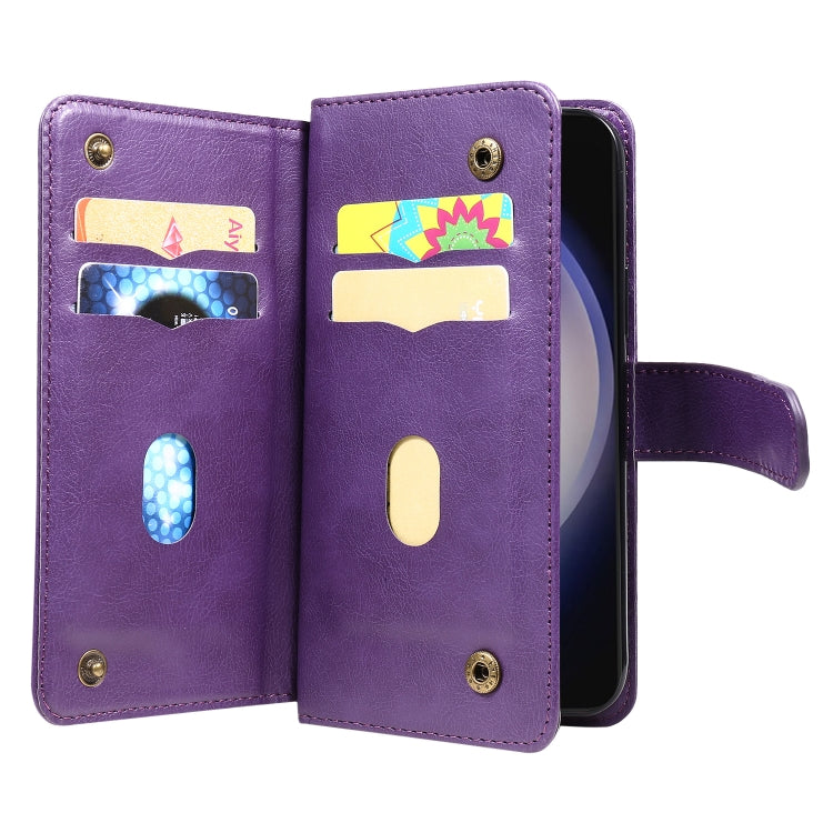 For Samsung Galaxy S25 / S24 5G Multi-Function Wallet 10 Card Slots Leather Phone Case(Violet)