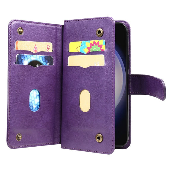 For Samsung Galaxy S25 / S24 5G Multi-Function Wallet 10 Card Slots Leather Phone Case(Violet)