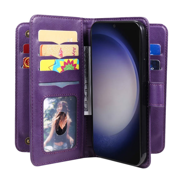 For Samsung Galaxy S25 / S24 5G Multi-Function Wallet 10 Card Slots Leather Phone Case(Violet)