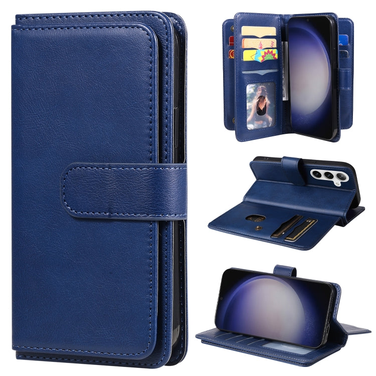 For Samsung Galaxy S25 / S24 5G Multi-Function Wallet 10 Card Slots Leather Phone Case(Dark Blue)