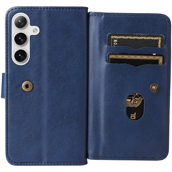 For Samsung Galaxy S25 / S24 5G Multi-Function Wallet 10 Card Slots Leather Phone Case(Dark Blue)