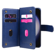 For Samsung Galaxy S25 / S24 5G Multi-Function Wallet 10 Card Slots Leather Phone Case(Dark Blue)