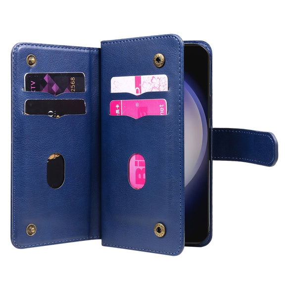 For Samsung Galaxy S25 / S24 5G Multi-Function Wallet 10 Card Slots Leather Phone Case(Dark Blue)