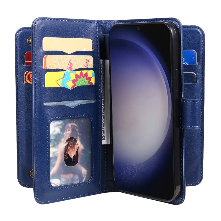 For Samsung Galaxy S25 / S24 5G Multi-Function Wallet 10 Card Slots Leather Phone Case(Dark Blue)
