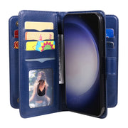 For Samsung Galaxy S25 / S24 5G Multi-Function Wallet 10 Card Slots Leather Phone Case(Dark Blue)