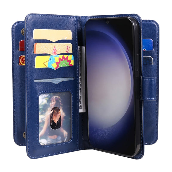 For Samsung Galaxy S25 / S24 5G Multi-Function Wallet 10 Card Slots Leather Phone Case(Dark Blue)