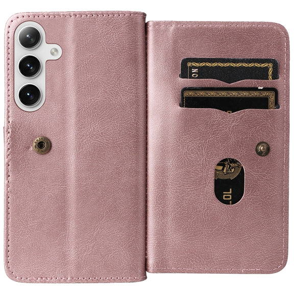 For Samsung Galaxy S25 / S24 5G Multi-Function Wallet 10 Card Slots Leather Phone Case(Rose Gold)