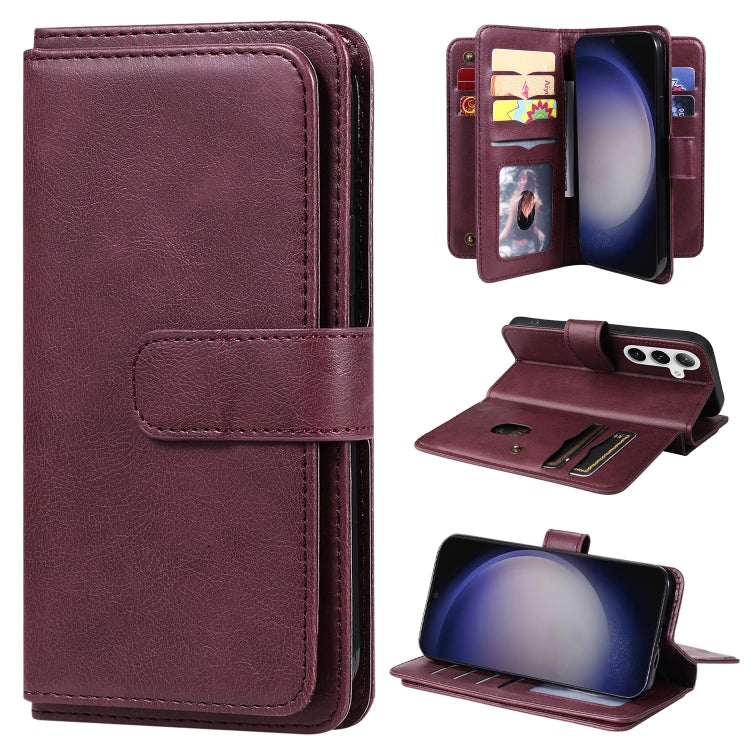 For Samsung Galaxy S25+ / S24+ 5G Multi-Function Wallet 10 Card Slots Leather Phone Case(Claret)