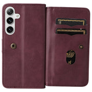 For Samsung Galaxy S25+ / S24+ 5G Multi-Function Wallet 10 Card Slots Leather Phone Case(Claret)