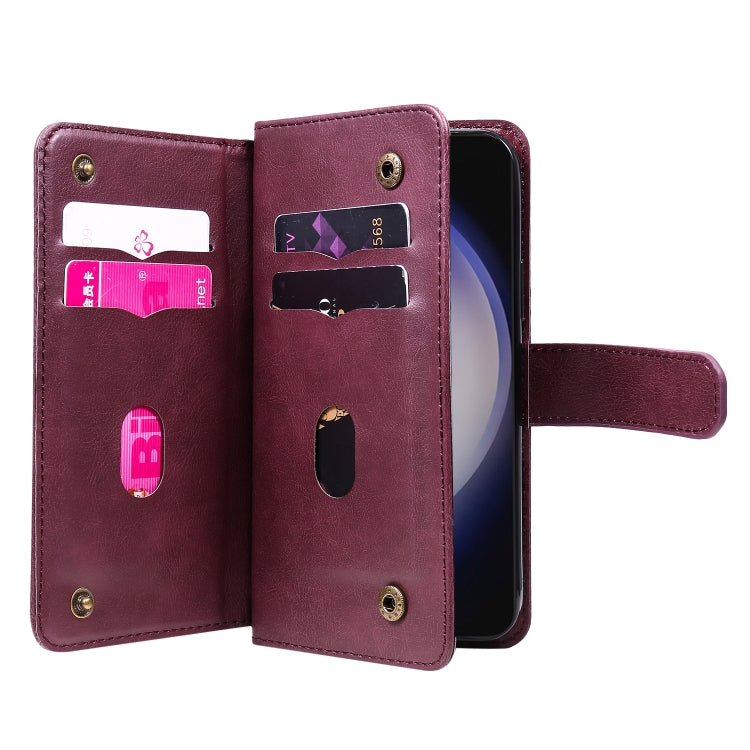 For Samsung Galaxy S25+ / S24+ 5G Multi-Function Wallet 10 Card Slots Leather Phone Case(Claret)