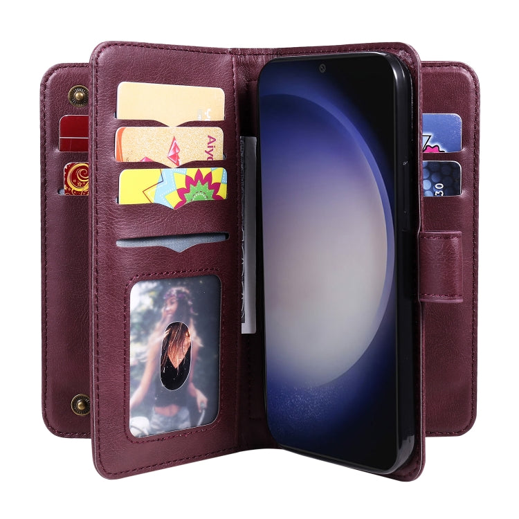 For Samsung Galaxy S25+ / S24+ 5G Multi-Function Wallet 10 Card Slots Leather Phone Case(Claret)
