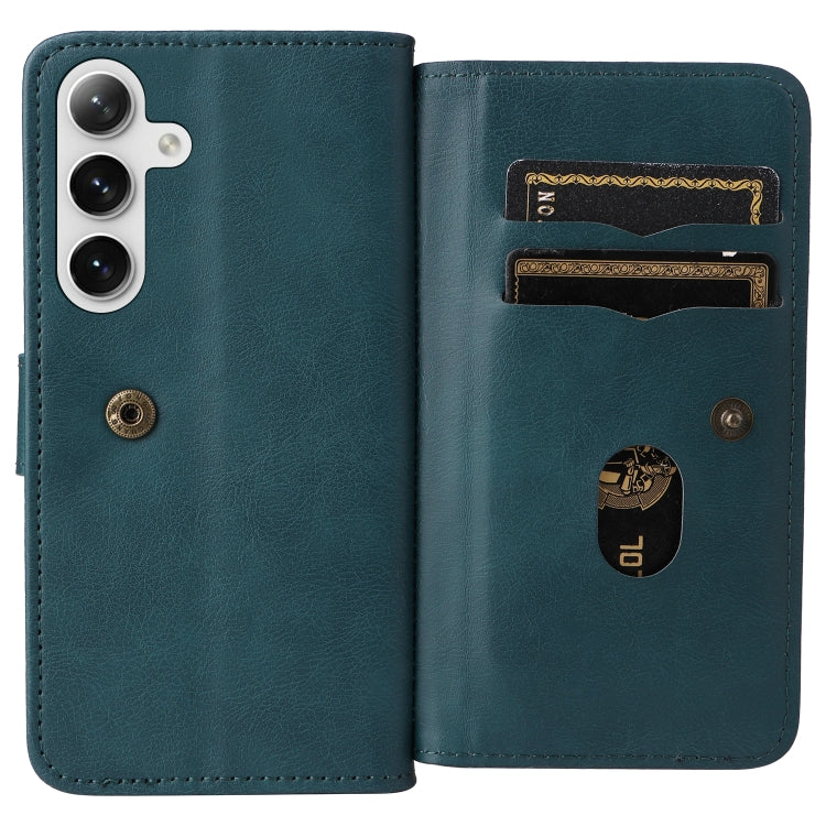 For Samsung Galaxy S25+ / S24+ 5G Multi-Function Wallet 10 Card Slots Leather Phone Case(Dark Green)
