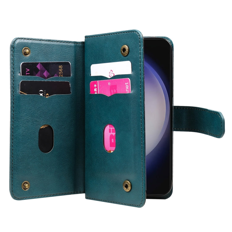 For Samsung Galaxy S25+ / S24+ 5G Multi-Function Wallet 10 Card Slots Leather Phone Case(Dark Green)