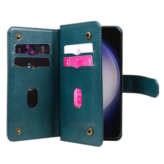 For Samsung Galaxy S25+ / S24+ 5G Multi-Function Wallet 10 Card Slots Leather Phone Case(Dark Green)