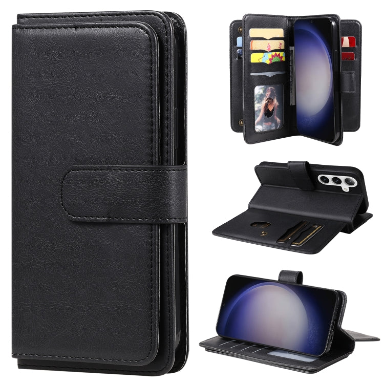 For Samsung Galaxy S25+ / S24+ 5G Multi-Function Wallet 10 Card Slots Leather Phone Case(Black)